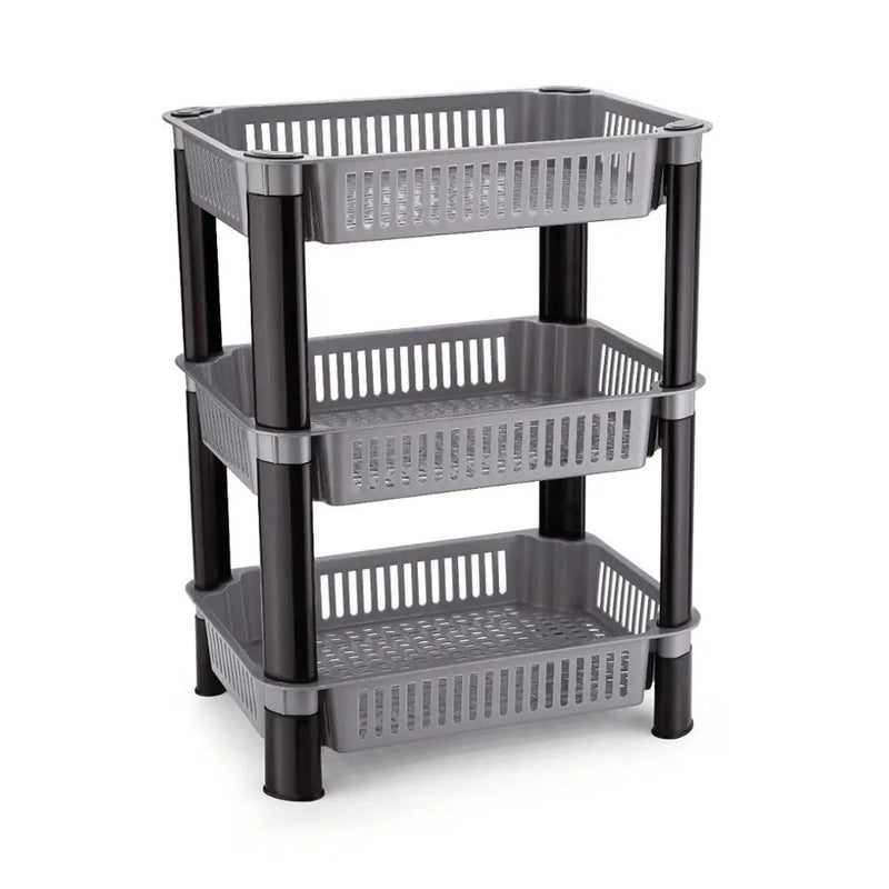 Plastic Multipurpose Rectangle Rack 3 Layer Vegetable Storage Shelf- Gray