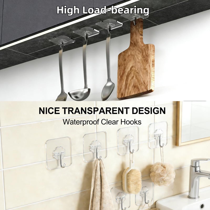 DDMY 36 Pack Heavy Duty Hooks Self Adhesive Large Hooks for Hanging,Wall Transparent Reusable Waterproof Hook for Kitchen Curtain Towel Hook for Bathrooms Coat Hook for Walls No Damage - Image 3