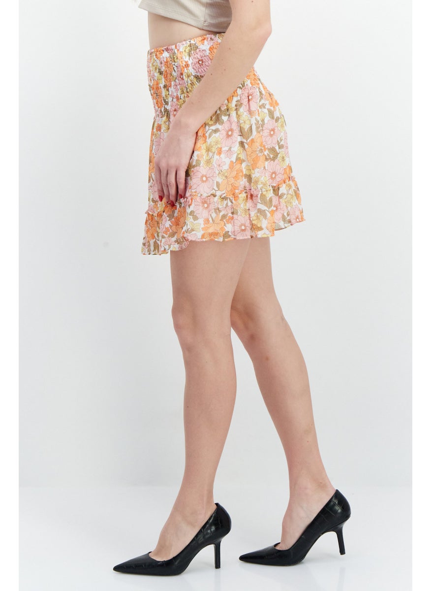 Aqua Women Floral Print Pull On Mini Skirts, Orange Combo  - Image 4