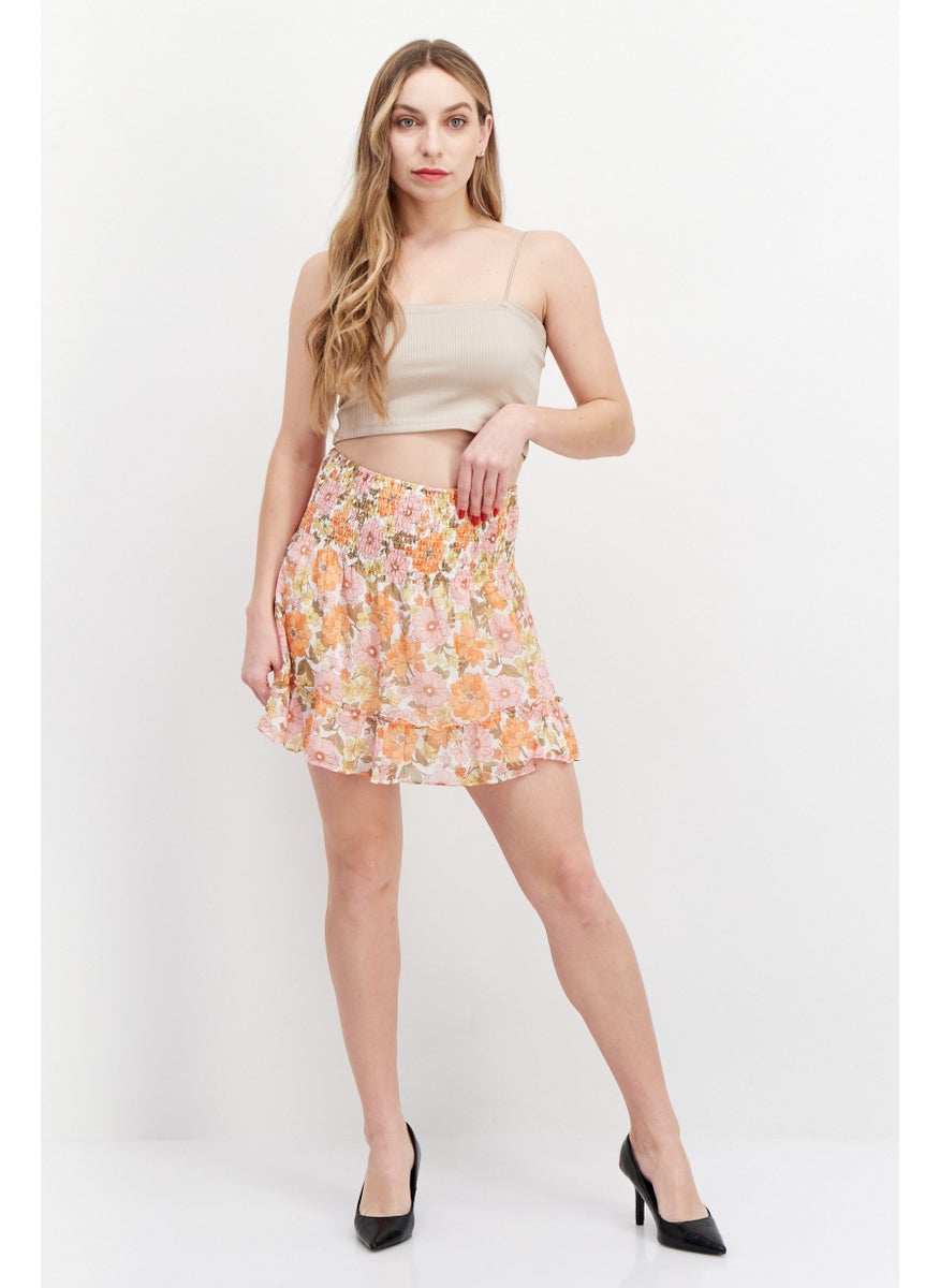 Aqua Women Floral Print Pull On Mini Skirts, Orange Combo  - Image 3