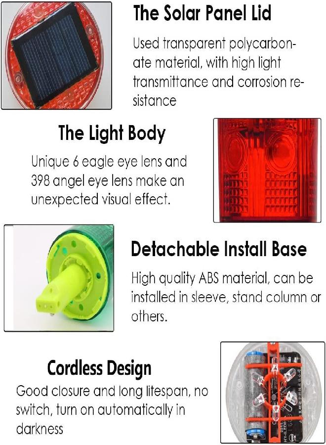 Aolyty Solar Strobe Warning Light 360 Degree Single Column Super Bright Waterproof IP54 for Construction Traffic Dock Marine Light Control Flashing (White) - Image 5