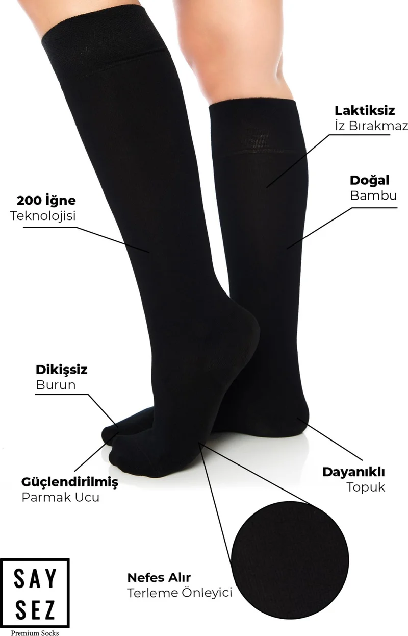 Saysez Bamboo Women's Knee Length Premium Solid Color Soft Long Seamless Socks 3 Pack / No Skin Showing Socks