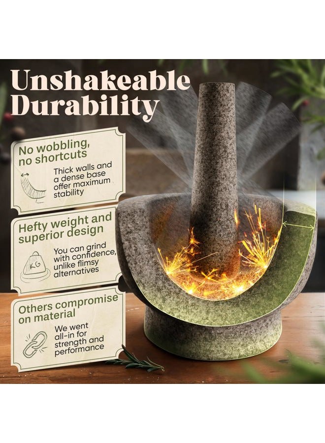 ChefSofi Mortar and Pestle Set - Unpolished Heavy Granite for Enhanced Performance and Organic Appearance - INCLUDED: Anti-Scratch Protector + Italian Recipes EBook - 6 Inch, 2 Cup-Capacity - Image 3