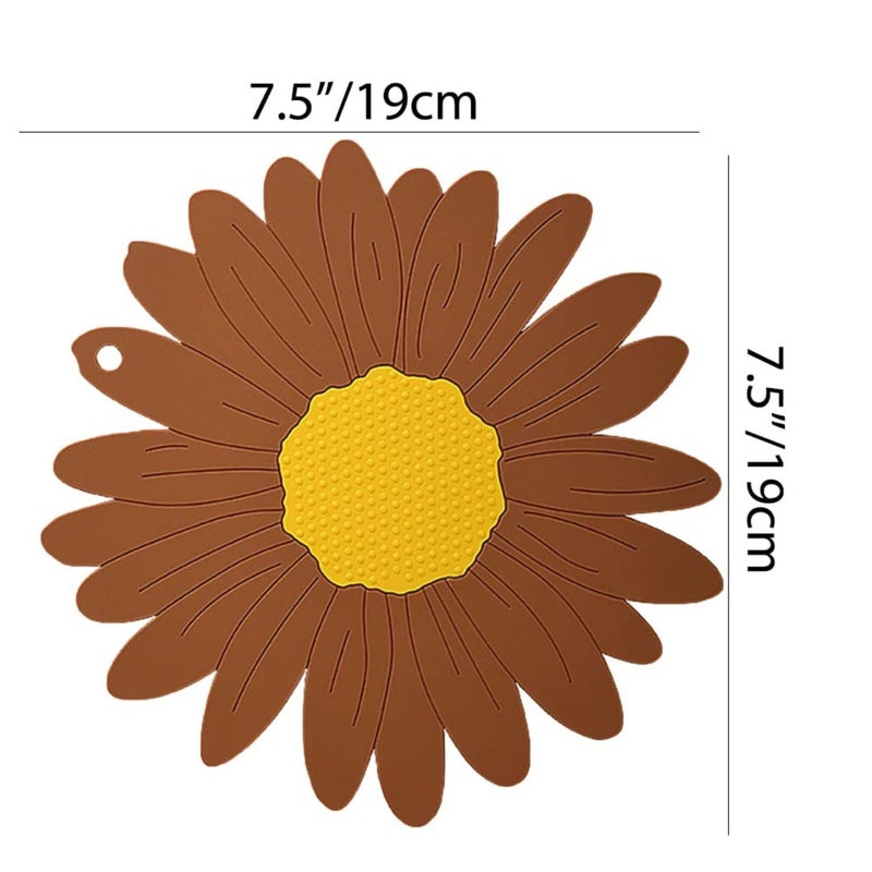 BENCI AntiHot Silicone Trivet Mat 75 Inch Daisy Flower Shape Heat Resistant Anti Slip Place Mat for Hot Pots Pans Holder Kitchen Insulation Coaster Hot Pad for Dishes Brown Set of 4 - Image 2