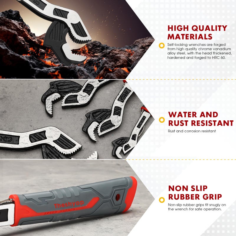 THEshyop 4 Pcs Self-Locking Pipe Wrench Tool, 6" 8" 10" 12", Multifunctional, Non-Slip Handle, Ratchet, Chrome Vanadium Alloy Steel, Universal Adjustable Wrench - Image 5