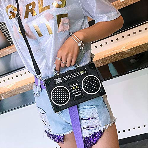 ZaneGear Unique Vintage Radio Shaped Crossbody Bag Women Clip Clasp Shoulder Bag Handbag (Black) - Image 2