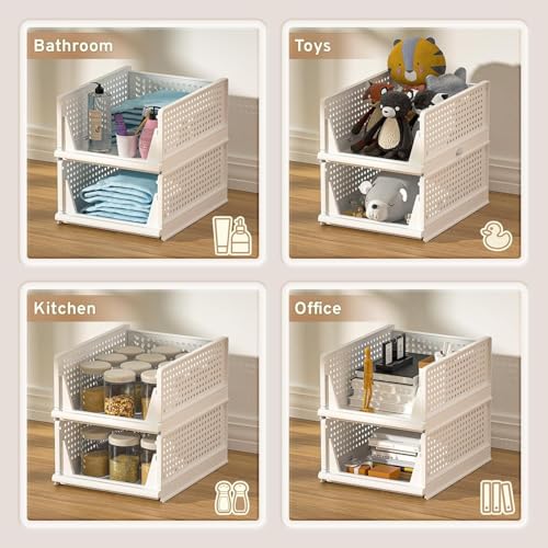 MECHDEL Wardrobe Organizer for Storage/Polypropylene Foldable & Stackable Closet Basket/Cupboard Organizer for Clothes/Mounted Closet Systems (FOLDABLE BASKET-WHITE, 4PCS) - Image 5