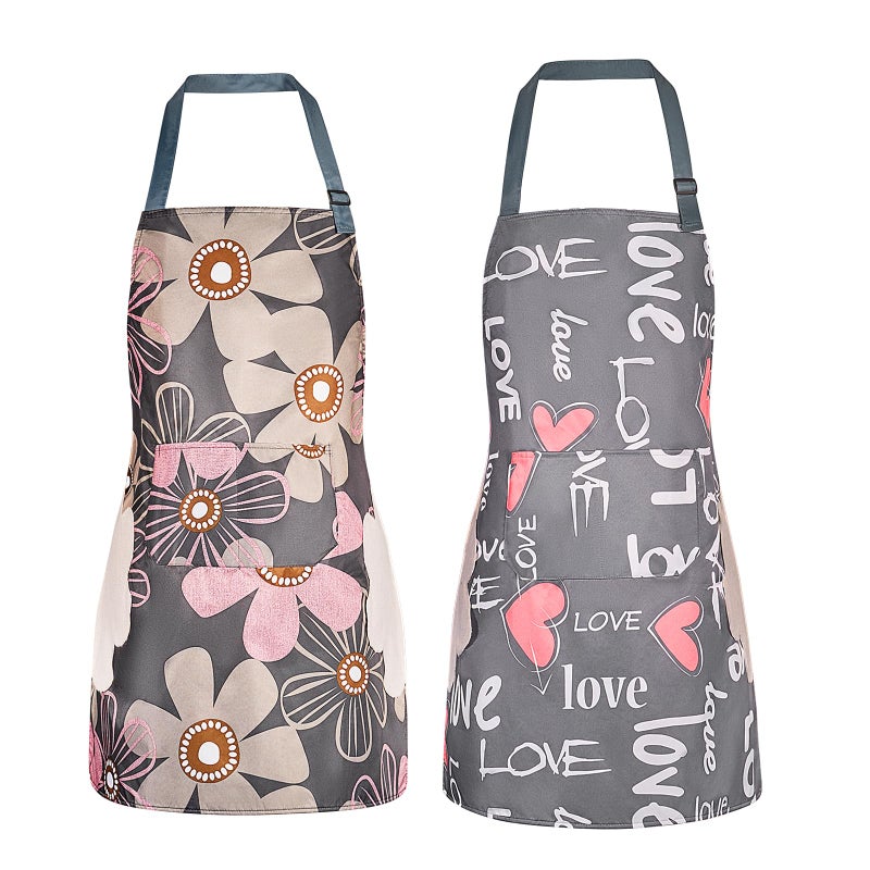 DILLMAN 2 Pack Floral Aprons with Pocket, Blooming Womens Aprons Waterproof Adjustable Cooking Aprons for Kitchen Gardening and Salon (2Pack #B) - Image 1