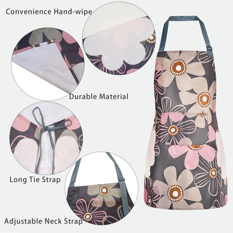 DILLMAN 2 Pack Floral Aprons with Pocket, Blooming Womens Aprons Waterproof Adjustable Cooking Aprons for Kitchen Gardening and Salon (2Pack #B) - Image 2