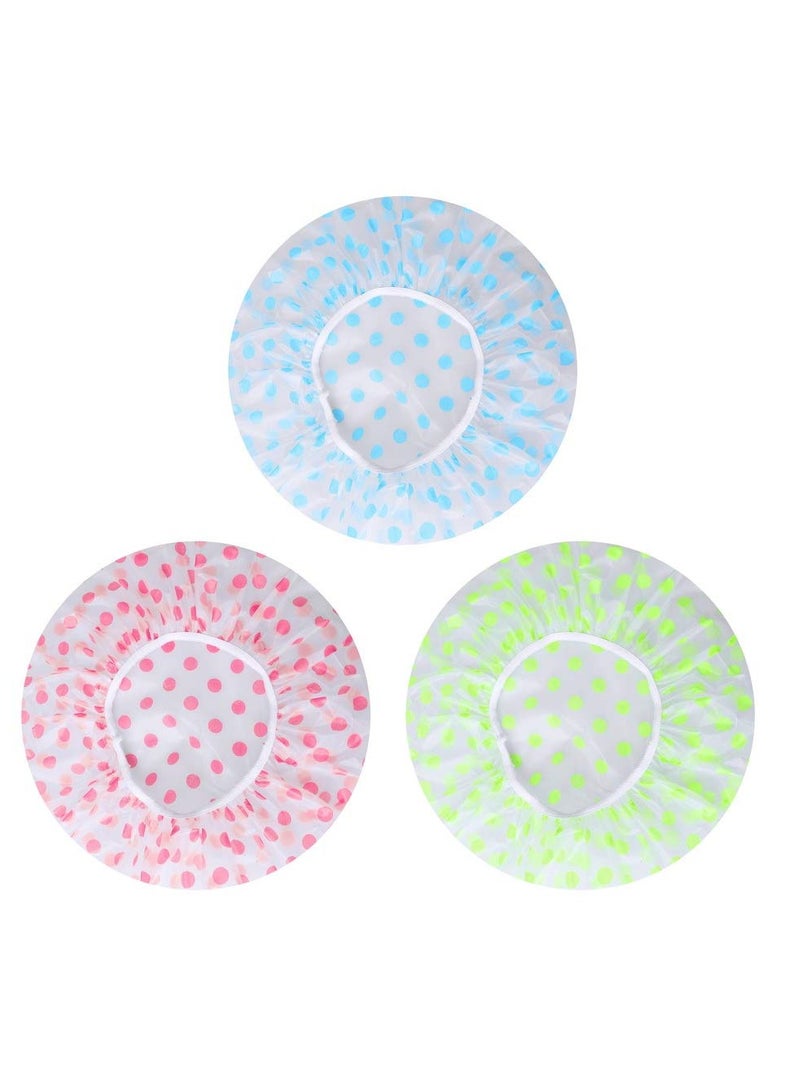 Pengxiaomei Shower Caps, 3 Pcs Waterproof Bath Caps Plastic Reusable Shower Caps Elastic Band Bath Hair Hat for Women Men Kids - Image 1