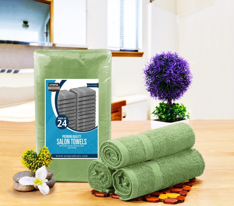 Utopia Towels Sage Green Salon Towels, Pack of 24 (Not Bleach Proof, 16 x 27 Inches) Highly Absorbent Towels for Hand, Gym, Beauty, Hair, Spa, and Home Hair Care - Image 2