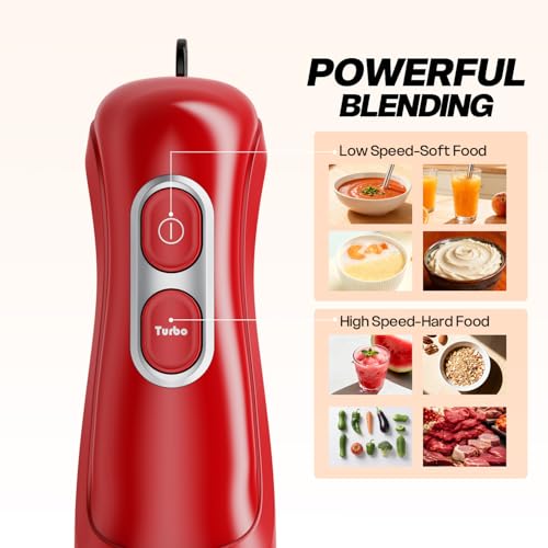 Turelar Immersion Blender Handheld, Corded Electric Blenders Portable Stick Mixer with 2 Mixing Speed and Stainless Steel Blades Emulsifier for Effortless Blending Soup, Smoothies, Puree or Baby Food - Image 2