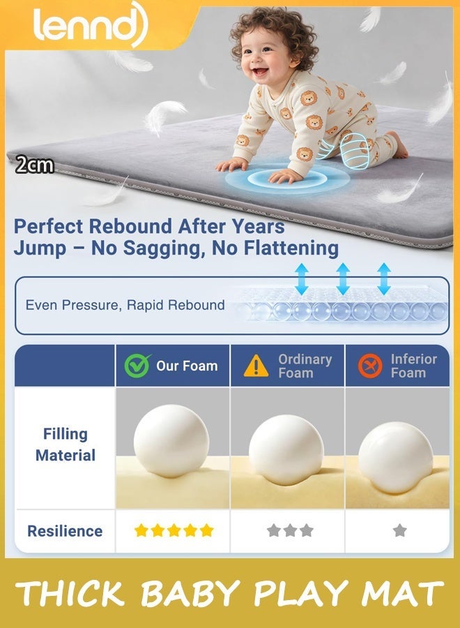 LENND Thick Baby Play Mat for Floor,150*180CM Playpen Mat,Tummy Time Foam Mats,Ultra Soft Support & Plush Feel,Easy Care with Non-Slip Cushioned for Infant,Kids and Toddler Crawling,Grey - Image 2