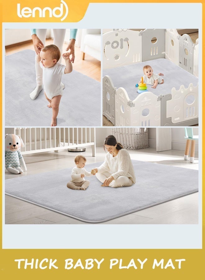 LENND Thick Baby Play Mat for Floor,150*180CM Playpen Mat,Tummy Time Foam Mats,Ultra Soft Support & Plush Feel,Easy Care with Non-Slip Cushioned for Infant,Kids and Toddler Crawling,Grey - Image 3