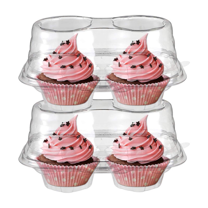 Bekith 60 Count 2Compartment Plastic Cupcake Containers Disposable with Connected Airtight Lid Clear Stackable Deep Dome Cupcake Carrier Holder Box for Cupcakes Muffins BPA Free