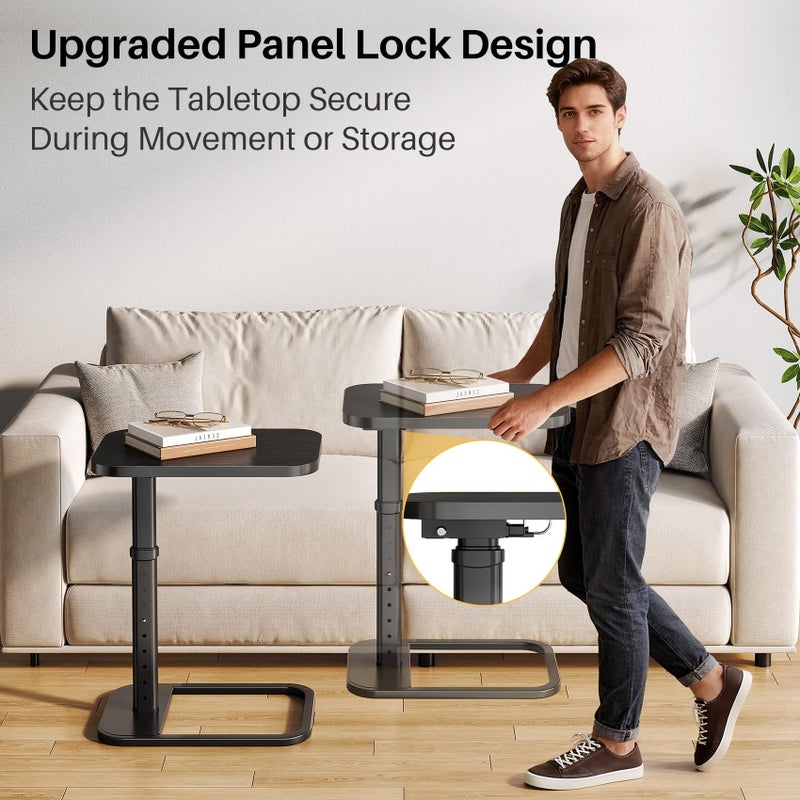 Branwick Adjustable Height TV Tray Table with Bumper Rounded Corner Design & Flip-top Side Table for Bedroom, Living Room, Bathroom and Study, End Table for Eating, Dinner or Laptop, Black - Image 5