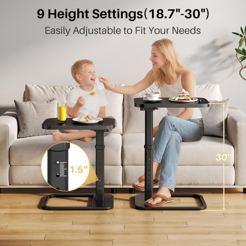 Branwick Adjustable Height TV Tray Table with Bumper Rounded Corner Design & Flip-top Side Table for Bedroom, Living Room, Bathroom and Study, End Table for Eating, Dinner or Laptop, Black - Image 4