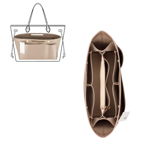 ZTUJO Purse Organizer Insert For Handbags, Silky Bag Organizer With 2 Zippers For Speedy Neverful Tote and More (Beige, Small) - Image 1