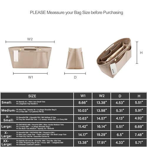 ZTUJO Purse Organizer Insert For Handbags, Silky Bag Organizer With 2 Zippers For Speedy Neverful Tote and More (Beige, Small) - Image 4