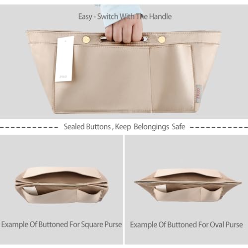 ZTUJO Purse Organizer Insert For Handbags, Silky Bag Organizer With 2 Zippers For Speedy Neverful Tote and More (Beige, Small) - Image 3