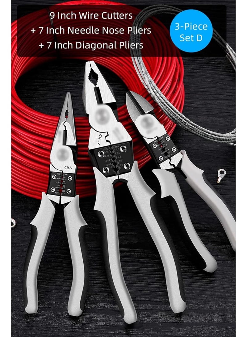 GGOOT Multifunctional Electrician Pliers,Multifunctional Universal Diagonal Pliers Needle Nose Pliers Hardware Tools Universal Wire Cutters Electrician (Color : 3-Piece Set D) - Image 2