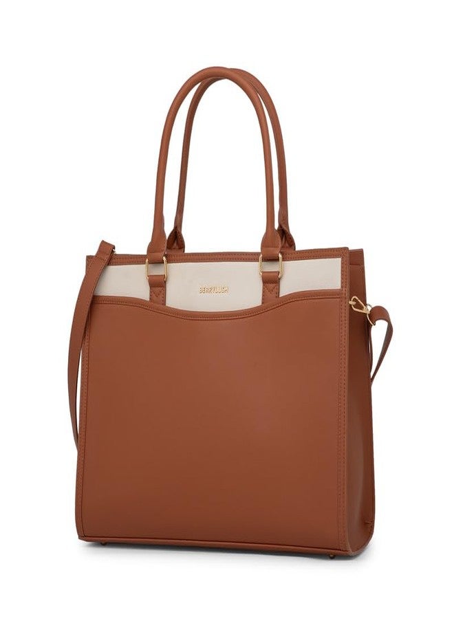 Berrylush Women Tan Solid Two Handles Smart Casual Regular Tote Bag - Image 3