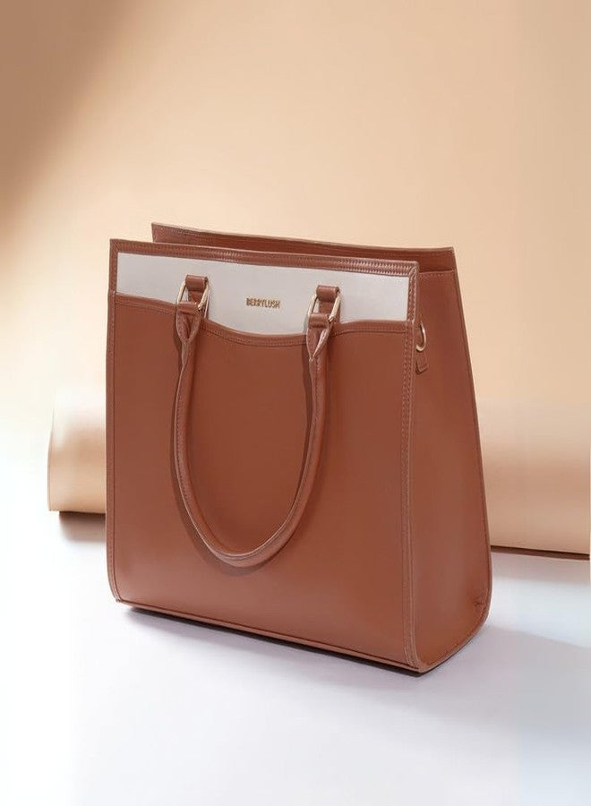Berrylush Women Tan Solid Two Handles Smart Casual Regular Tote Bag - Image 2