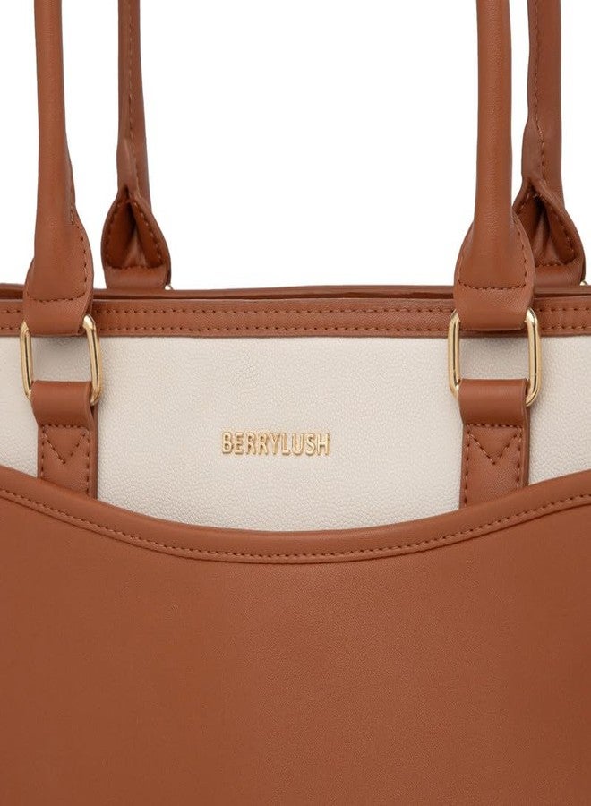 Berrylush Women Tan Solid Two Handles Smart Casual Regular Tote Bag - Image 5