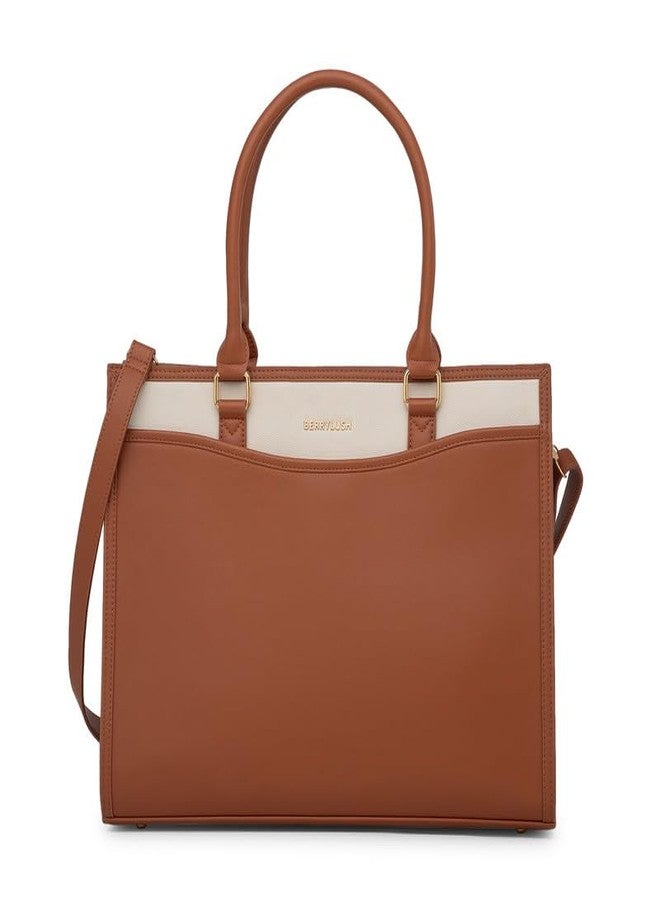 Berrylush Women Tan Solid Two Handles Smart Casual Regular Tote Bag - Image 1