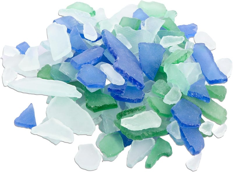 SENENQU 1600g Sea Glass for Crafts, 3-5cm Flat Sea Glass Vase Filler, Frosted Crushed Sea Glass Pieces for Wedding Party Decor Home Aquarium Decor DIY Art Craft - White, Green, Blue - Image 1
