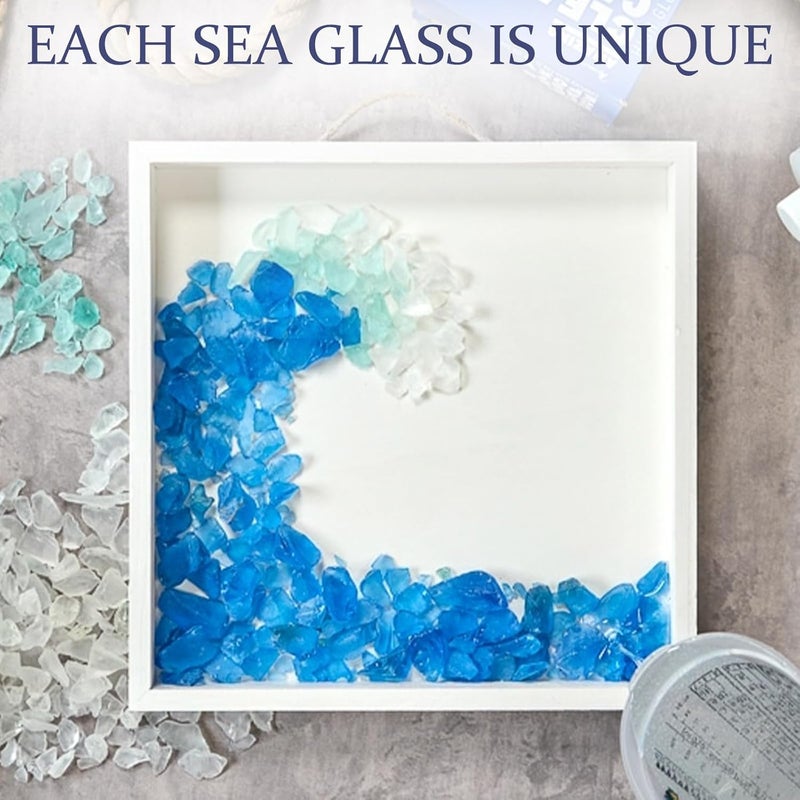 SENENQU 1600g Sea Glass for Crafts, 3-5cm Flat Sea Glass Vase Filler, Frosted Crushed Sea Glass Pieces for Wedding Party Decor Home Aquarium Decor DIY Art Craft - White, Green, Blue - Image 3