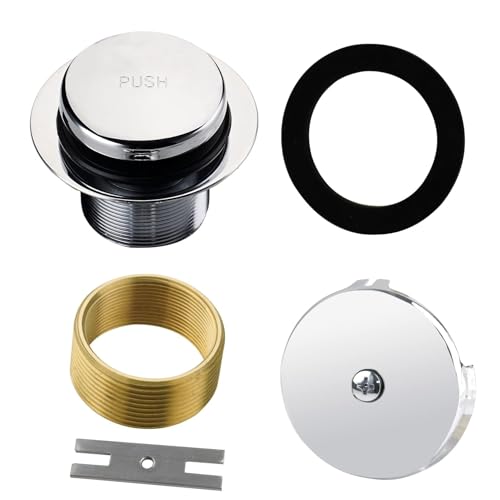 HIDROP Chrome Bathtub Drain Tip-Toe Single Hole, Hidrop Tub Drain Trim Set Conversion Kit Assembly, Coarse Thread Replacement Trim Kit with 1-Hole Overflow Faceplate Includes an Adapter, Chrome Plated - Image 1