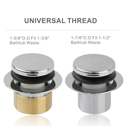 HIDROP Chrome Bathtub Drain Tip-Toe Single Hole, Hidrop Tub Drain Trim Set Conversion Kit Assembly, Coarse Thread Replacement Trim Kit with 1-Hole Overflow Faceplate Includes an Adapter, Chrome Plated - Image 3
