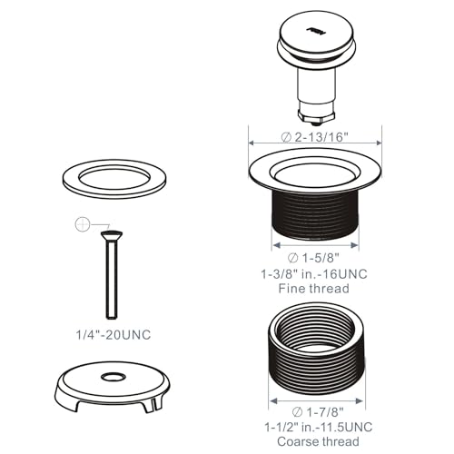 HIDROP Chrome Bathtub Drain Tip-Toe Single Hole, Hidrop Tub Drain Trim Set Conversion Kit Assembly, Coarse Thread Replacement Trim Kit with 1-Hole Overflow Faceplate Includes an Adapter, Chrome Plated - Image 5