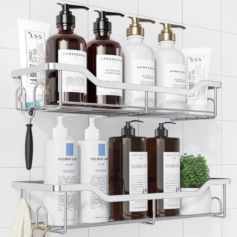Kitsure Shower Caddy Large - Adhesive Shower Organizer, Stainless Steel Shelf for Inside Shower, No Drill Bathroom Organizers and Storage, Home Decor Accessories, 2 Pack, Sliver - Image 1