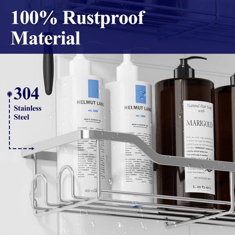 Kitsure Shower Caddy Large - Adhesive Shower Organizer, Stainless Steel Shelf for Inside Shower, No Drill Bathroom Organizers and Storage, Home Decor Accessories, 2 Pack, Sliver - Image 3