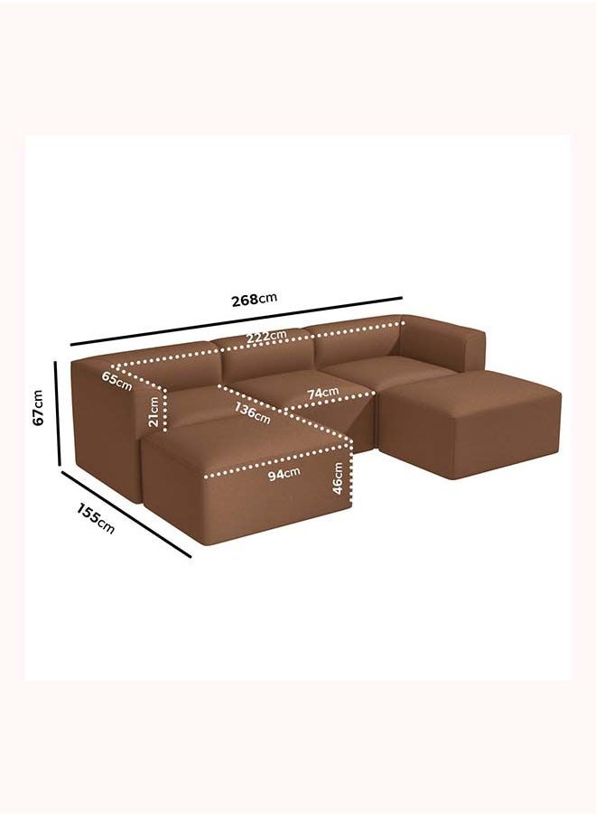 FSH Furniture 4 Seater U Shaped Modular Lounge In Tan Faux Leather 67x268x155 cm  - Image 2