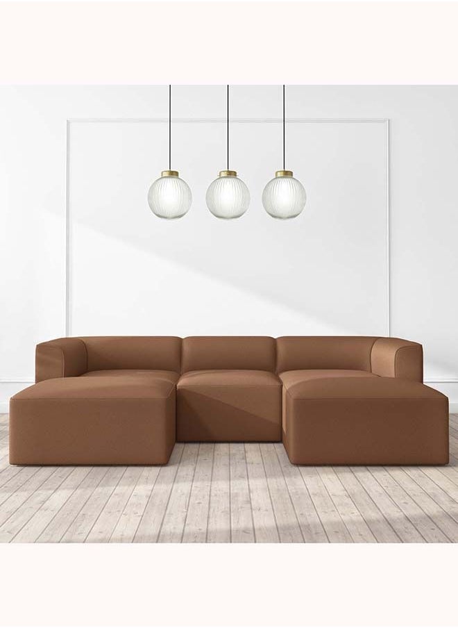 FSH Furniture 4 Seater U Shaped Modular Lounge In Tan Faux Leather 67x268x155 cm  - Image 1