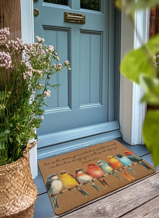 XLDLIOO Christian Door Mat, Bird Doormat, He Will Cover You with His Feathers Doormat, Bible Verse Welcome Front Door Mat, Scripture Artificial Coir Doormats Rugs for Patio Entry Home Decor, 30x17in - Image 2