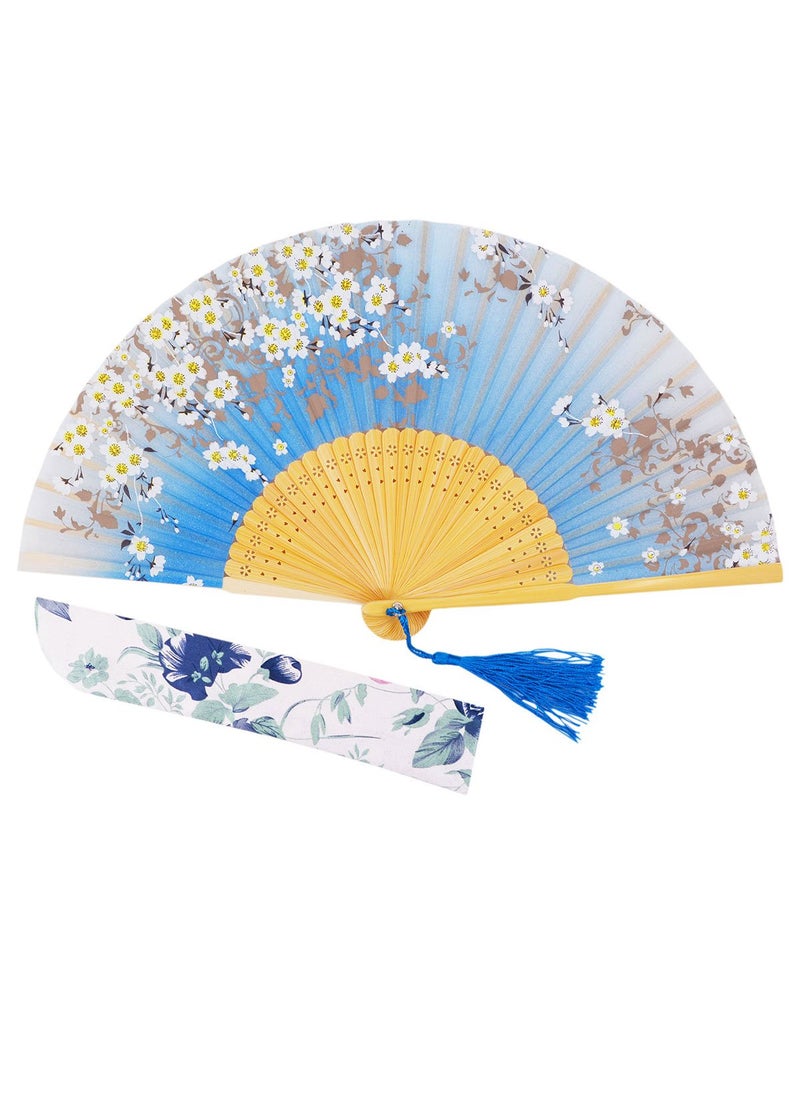 Amajiji Amajiji 82721cm Hand Held Bamboo Silk Folding Fan Hand FanChineseJapanese Charming Elegant Vintage Retro StyleWomen Ladys Girls Best Gifts SkyBlue 