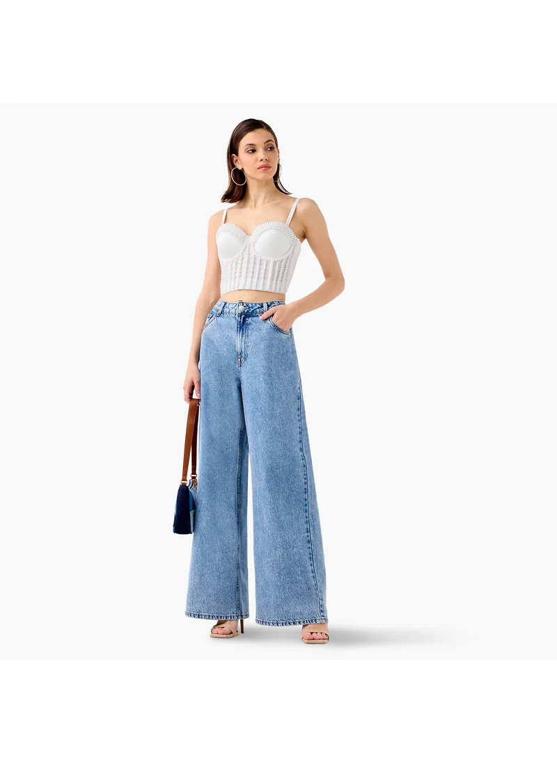 تواكستريمز Pearl Embellished Strappy Crop Top