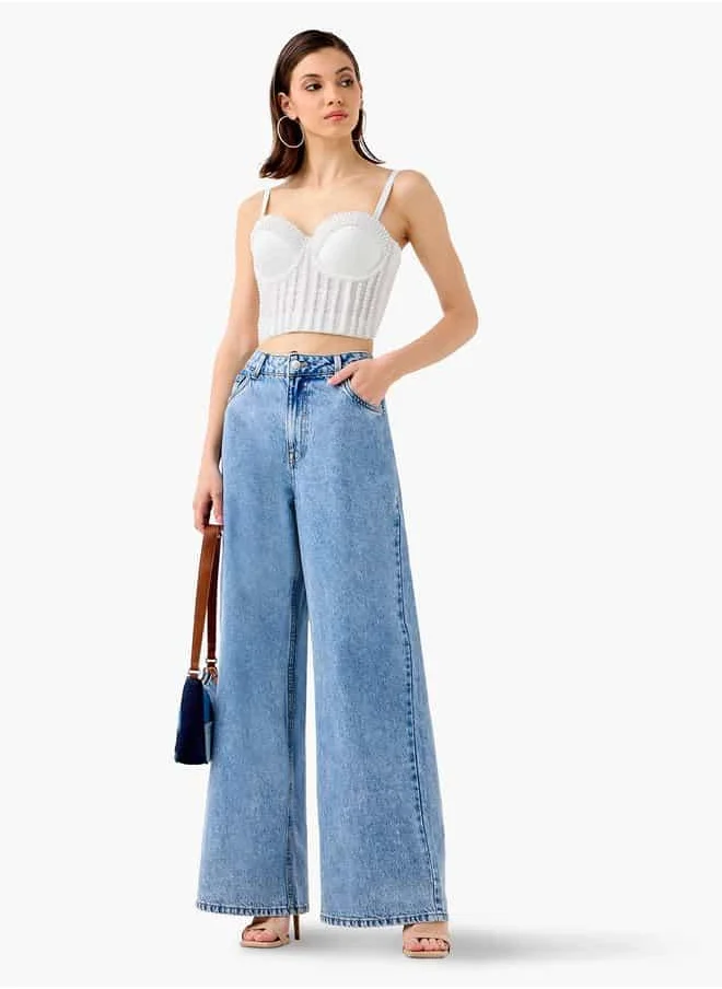 تواكستريمز Pearl Embellished Strappy Crop Top