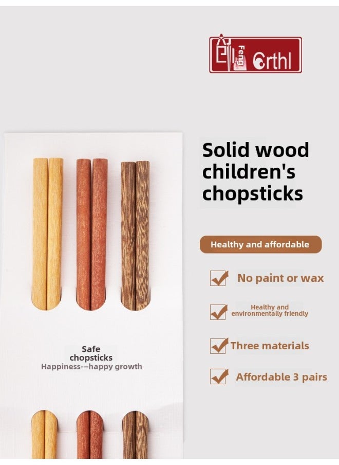 Generic Two Or Three Sections Of 4-9 Years Old Baby Kindergarten Available Lightweight Household Wooden Chopsticks Boys And Girls Short Fast Children's Chopsticks-Color:Children's Chopsticks 15cm Red Sandalwood 3 Pairs  - Image 3