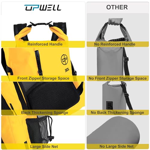 UPWELL 30L Waterproof Dry Bag Boating Backpack for Travel Hiking Camping Kayaking Hiking Swimming Floating Submersible Dry Bag yellow - Image 3