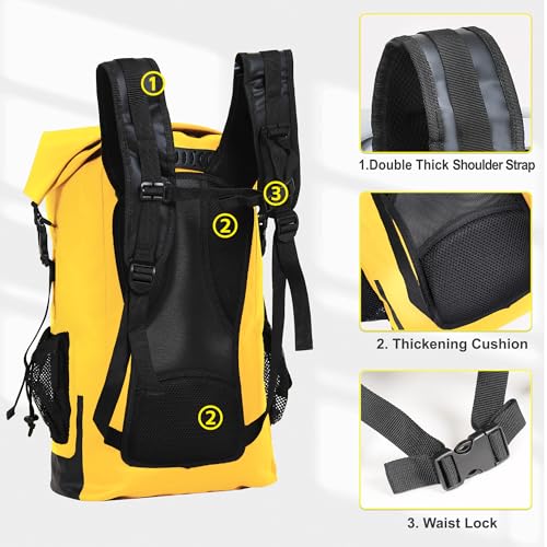 UPWELL 30L Waterproof Dry Bag Boating Backpack for Travel Hiking Camping Kayaking Hiking Swimming Floating Submersible Dry Bag yellow - Image 5