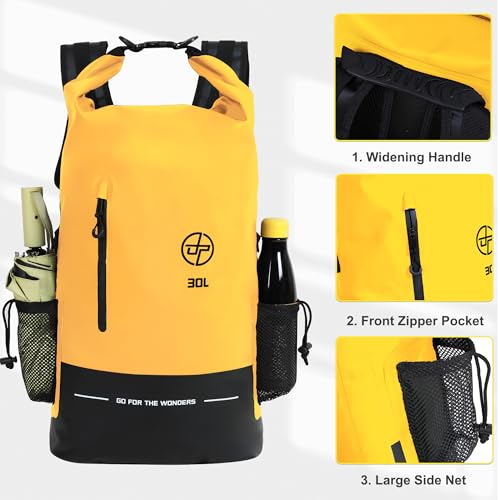 UPWELL 30L Waterproof Dry Bag Boating Backpack for Travel Hiking Camping Kayaking Hiking Swimming Floating Submersible Dry Bag yellow - Image 2