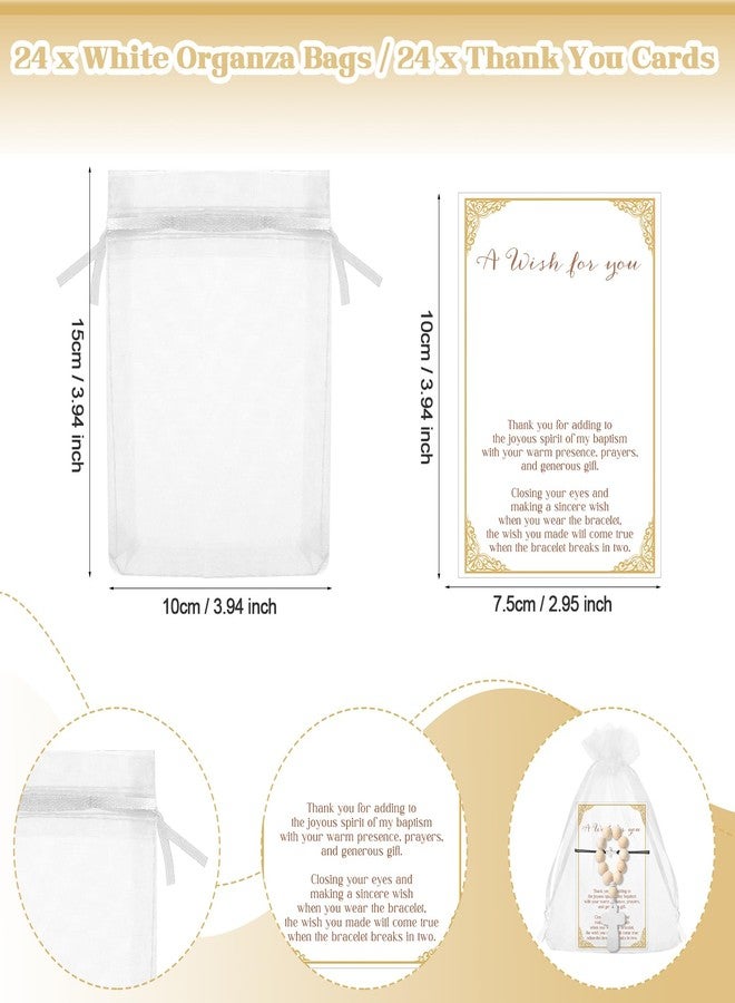 Ecation 24 Sets Baptism Favors Wooden Rosary with Cross Religious Bracelets Greeting Card Organza Bags for Baby Shower Christening - Image 4