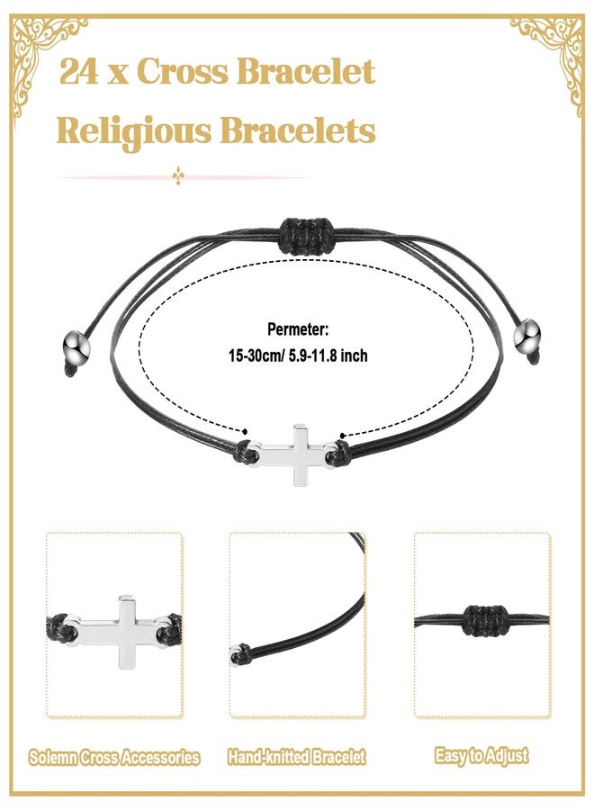 Ecation 24 Sets Baptism Favors Wooden Rosary with Cross Religious Bracelets Greeting Card Organza Bags for Baby Shower Christening - Image 3