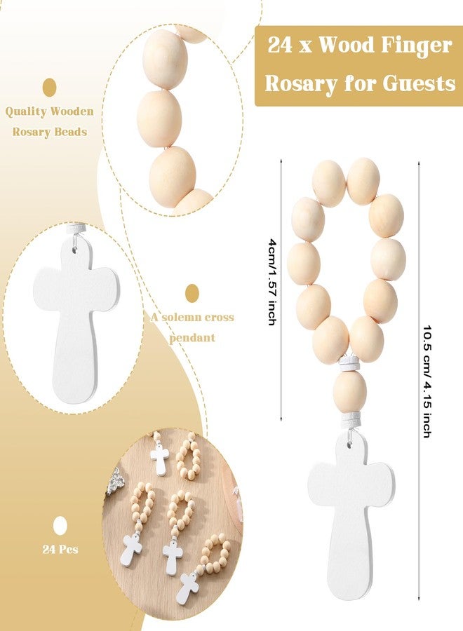 Ecation 24 Sets Baptism Favors Wooden Rosary with Cross Religious Bracelets Greeting Card Organza Bags for Baby Shower Christening - Image 2