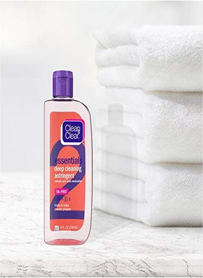 Clean & Clear - Essentials Oil-Free Deep Cleaning Face Astringent With 2% Salicylic Acid Acne Medication For All Skin Types To Treat & Help Prevent Pimples, 8 Fl Oz - Image 1